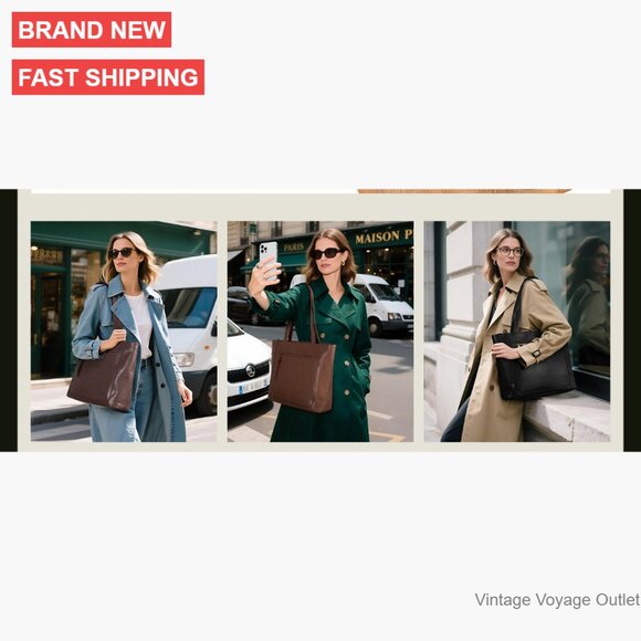 Genuine Leather Tote Bag with Laptop Compartment Work Purse - Picture 7 of 7